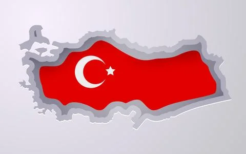 Creative Turkey map with flag colors in paper cut style. Stock Illustration