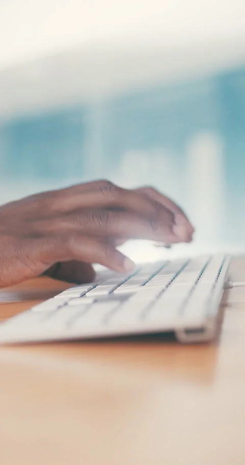 Creative, typing and hands with keyboard in office, copywriting and blog post Stock Footage 336674722