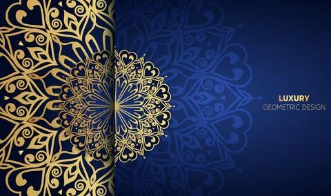 Creative unique gradient golden colors with blue mandala background design Illustrazione stock