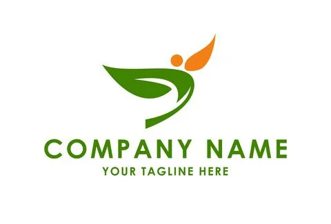 Creative, Unique Green and Orange Abstract Leaf Nature Abstract People Logo Desi Stock Illustration
