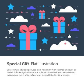Creative unusual present, special gift, surprising box concept, birthday card Illustrazione stock