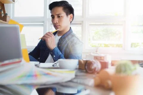 Creative using computer to working in creative studio. Stock Photos