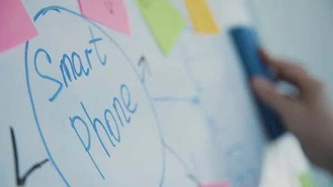 Creative ux designer notes on white board standing in office room. 스톡 동영상 119462217