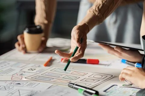 Creative UX UI Design Brainstorming Session with Designers Collaborating on Foto stock