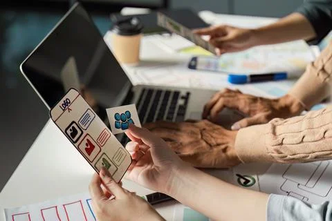 Creative UX UI Design Process with Team Collaboration and Digital Interface Stock Photos