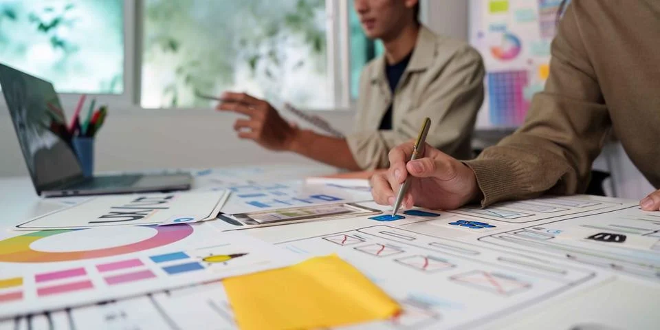 Creative UX UI Design Process with Team Collaboration Stock Photos