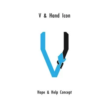 Creative V- alphabet icon abstract and hands icon design vector template.Busi Stock Illustration