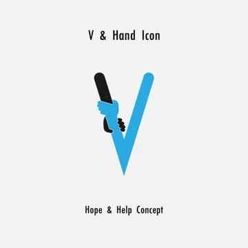 Creative V- alphabet icon abstract and hands icon design vector template.Busi Stock Illustration