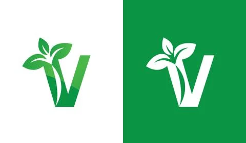Creative V Alphabet Nature Logo Design Concept Stock Illustration