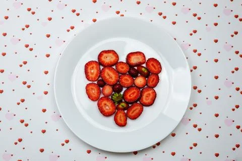 Creative Valentine Day romantic concept composition flat lay top view with he Stock Photos