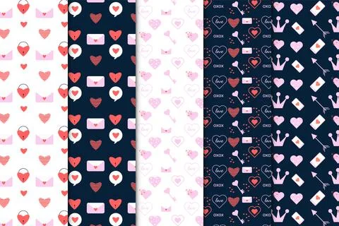 Creative Valentine pattern set decoration on dark and white backgrounds. Se.. Stock Illustration