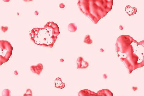 Creative Valentine-themed pattern featuring 3D pink hearts with bubble-like.. Stock Photos