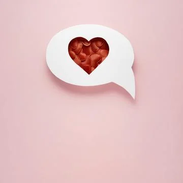 Creative valentines concept photo of comic cloud with hearts on pink background Stock Photos