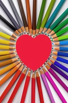 Creative valentines day composition with big red heart surrounded by rainbow- 스톡 사진