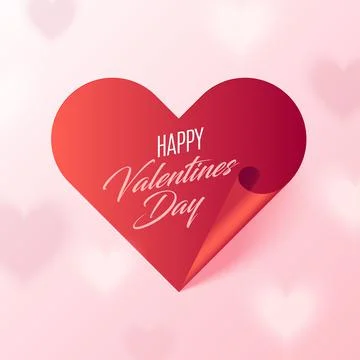Creative Valentines day paper cut folded heart on gradient pink background wi Illustrazione stock