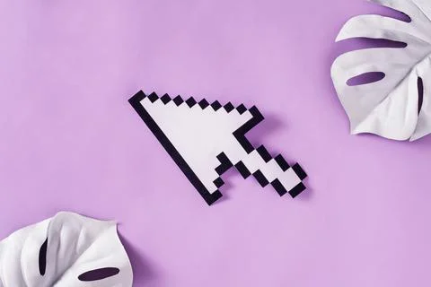 Creative vaporwave synthwave concept arrow pixel pointer 스톡 사진
