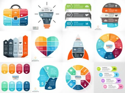 Creative vector arrows teamwork infographics, diagrams, graphs, charts. 3, 4, 5 Stock Illustration