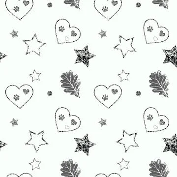 Creative vector baby background with dog paw seamless with heart, oak leaf .. Stock Illustration