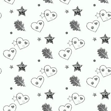Creative vector baby background with dog paw seamless with heart, oak leaf .. 스톡 일러스트