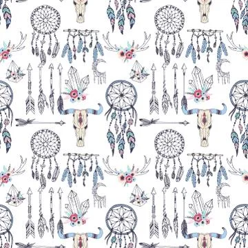 Creative vector boho style frames mady ethnic feathers arrows and floral Stock Illustration