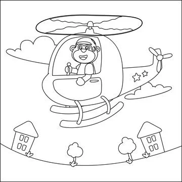 Creative vector childish Illustration of a cute monkey on a helicopter. Illustrazione stock