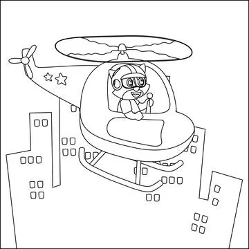 Creative vector childish Illustration of a cute bear on a helicopter. Stock Illustration
