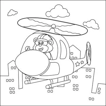 Creative vector childish Illustration of a cute bear on a helicopter. Stock Illustration