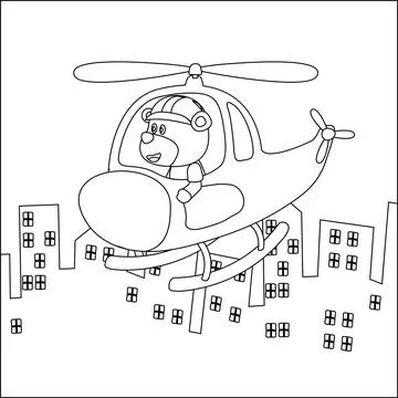 Creative vector childish Illustration of a cute bear on a helicopter. Stock Illustration