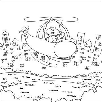 Creative vector childish Illustration of a cute little fox on a helicopter 스톡 일러스트