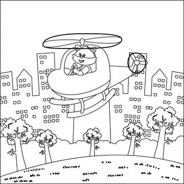Creative vector childish Illustration of a cute little fox on a helicopter Stock Illustration