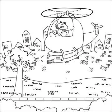 Creative vector childish Illustration of a cute little fox on a helicopter Stock Illustration