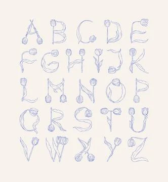 Creative vector floral alphabet made of beautiful tulip flowers. Complete upp Stock Illustration