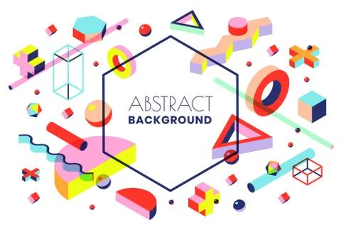 Creative vector frame background with 3d isometric geometric shapes. Vector i Stock Illustration