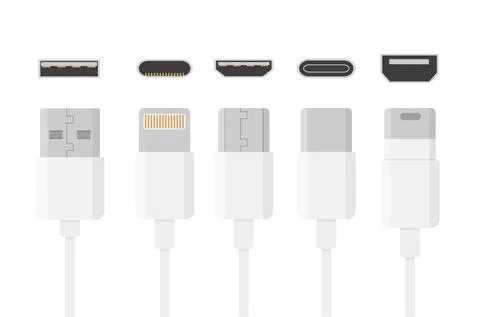 Creative vector illustration of cellphone usb charging plugs cable isolated o Stock Illustration