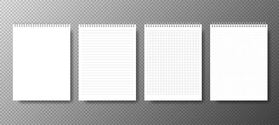 Creative vector illustration of four realistic notebooks lines and dots paper Stock Illustration