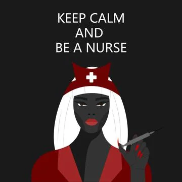 Creative vector illustration with the image of a nurse in a red uniform and a Stock Illustration