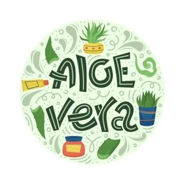 Creative vector illustration with lettering - Aloe Vera. Home medicinal plant Illustrazione stock