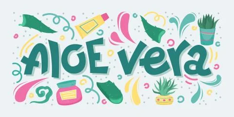 Creative vector illustration with lettering - Aloe Vera. Home medicinal plant Stock Illustration