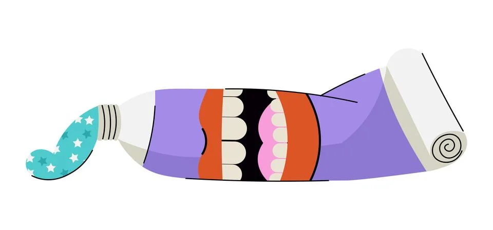A creative vector illustration showing a toothpaste tube with teeth highlig.. Stock Illustration
