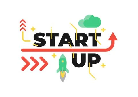 Creative vector illustration startup word with element on background. Stock Illustration