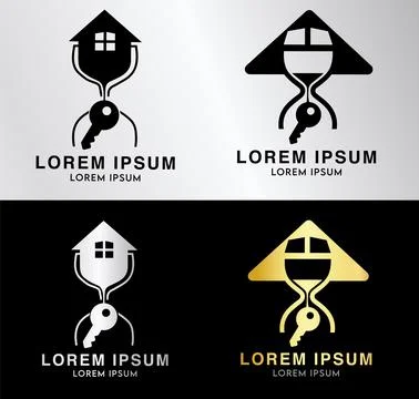 Creative vector logos featuring a house intertwined with a key. vector illu.. Ilustración de archivo