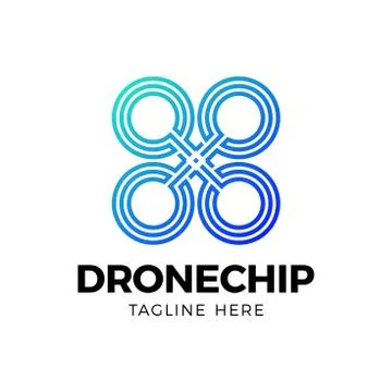 Creative vector logotype. Simple line Chip Drone Logo Icon Design Ilustração Stock