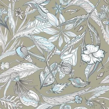 Creative Vector Pattern with Tropical Plants in Pastel Colors Illustrazione stock