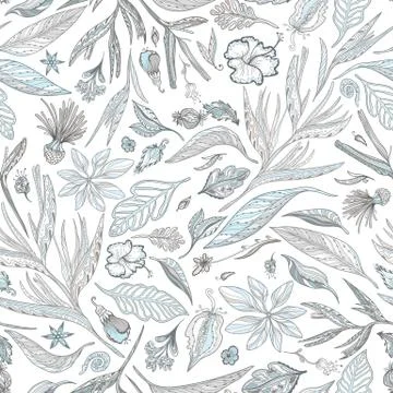 Creative Vector Pattern with Tropical Plants in Pastel Colors Stock Illustration