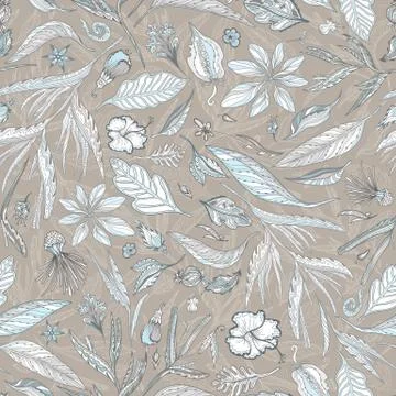 Creative Vector Pattern with Tropical Plants in Pastel Colors Stock Illustration