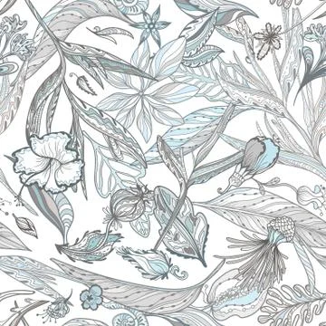 Creative Vector Pattern with Tropical Plants in Pastel Colors Stock Illustration