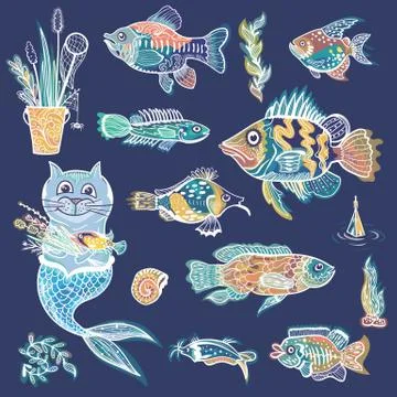 Creative Vector Sea Life Vector Set Stock Illustration