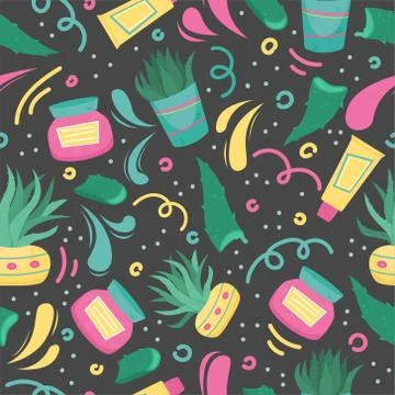 Creative vector seamless pattern with Aloe Vera. Home medicinal plants. Stock Illustration