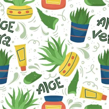 Creative vector seamless pattern with Aloe Vera. Home medicinal plants. Illustrazione stock