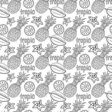 Creative vector seamless pattern with tropical fruits. Tropical pattern with Stock Illustration